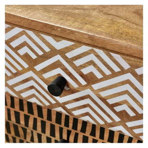 Table de chevet en bois, 3 tiroirs à motifs - Tali