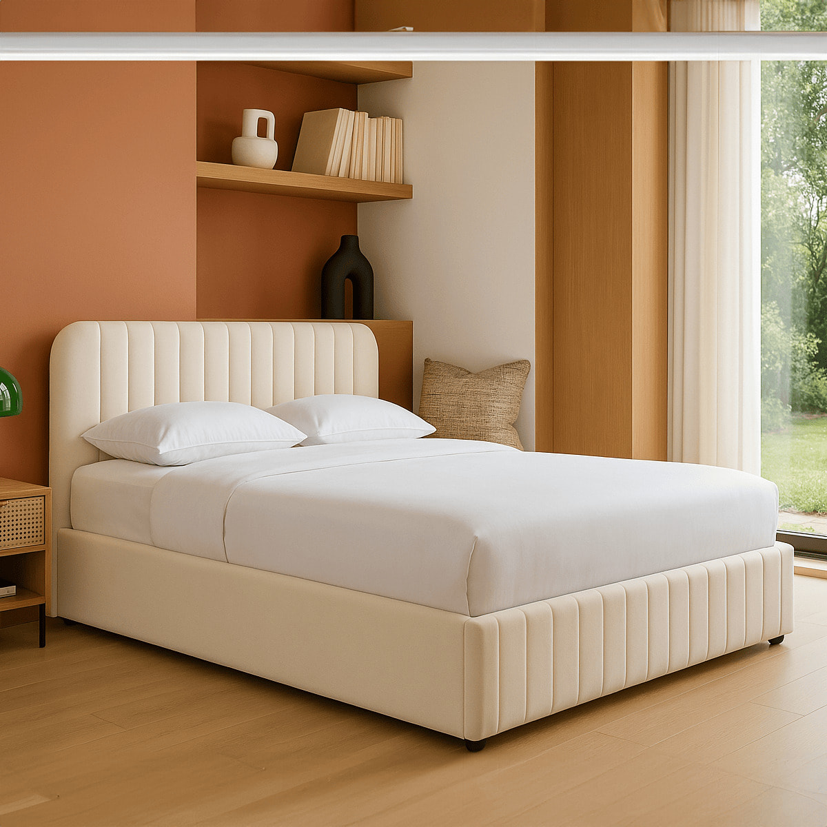 Lit coffre avec tête de lit en velours - AVA