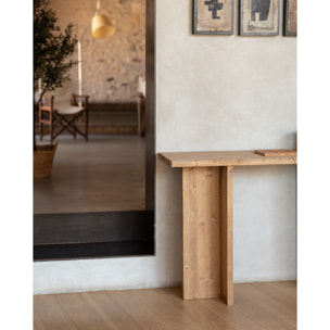 Consola de madera maciza en tono roble medio de 120x80cm Alto: 35 Largo: 120 Ancho: 80