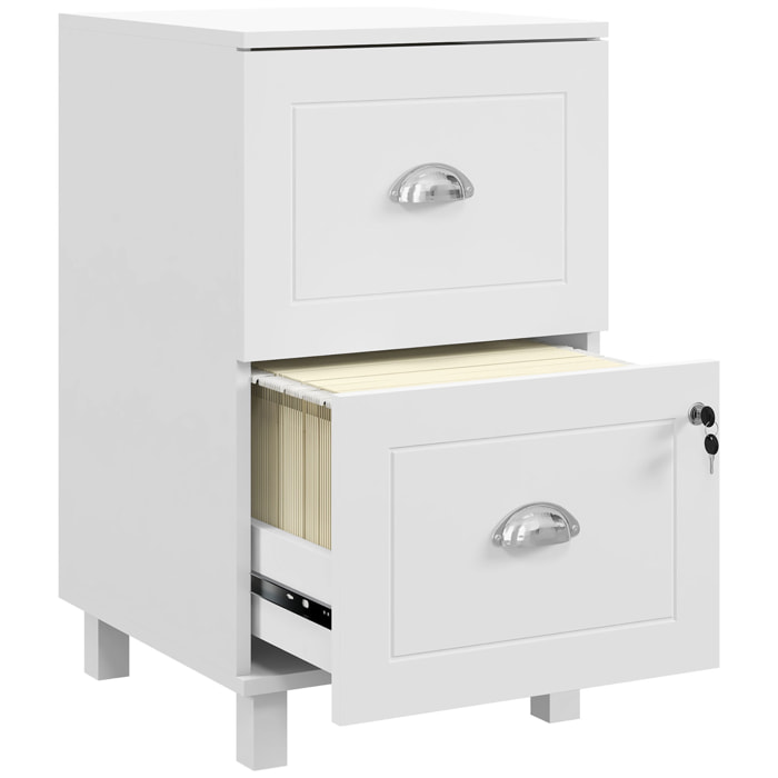 Cajonera de Oficina Mueble Archivador con 2 Cajones Cajonera para Escritorio con Cerraduras Carpetas Suspendidas para A4 y Carta 40x41,5x67,5 cm Blanco