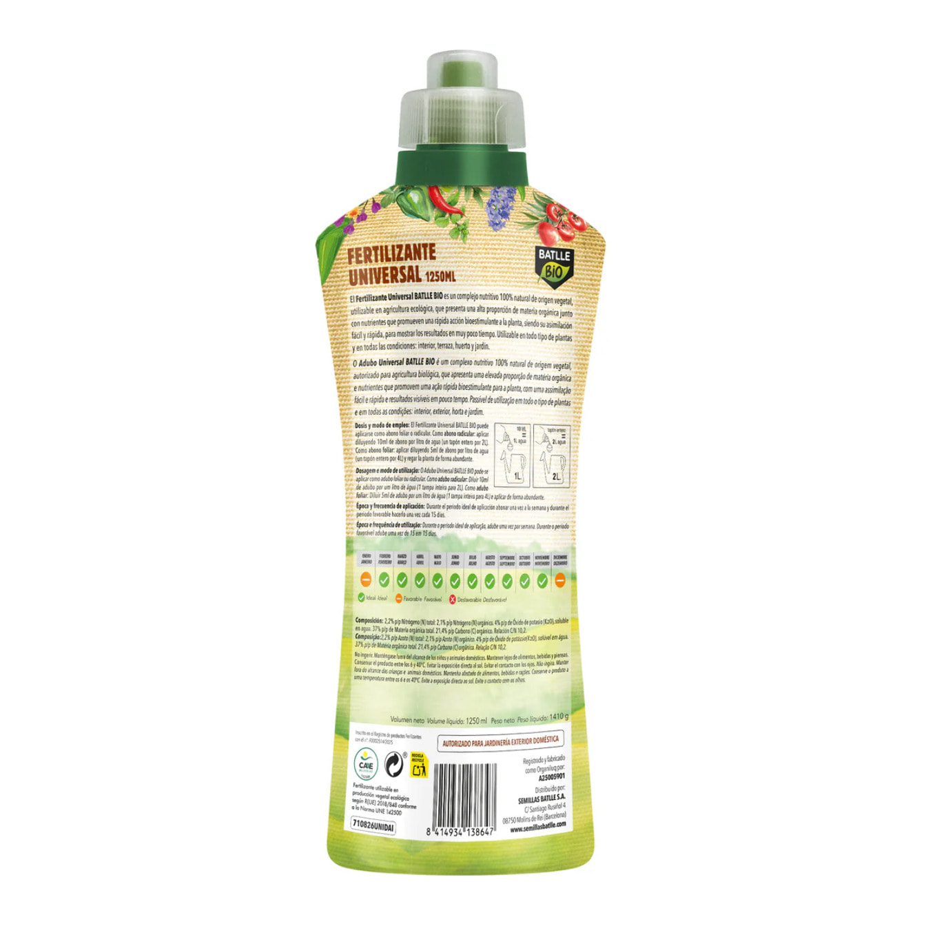 Fertilizante Universal BatlleBio 1250 ml ALDEAS INFANTILES