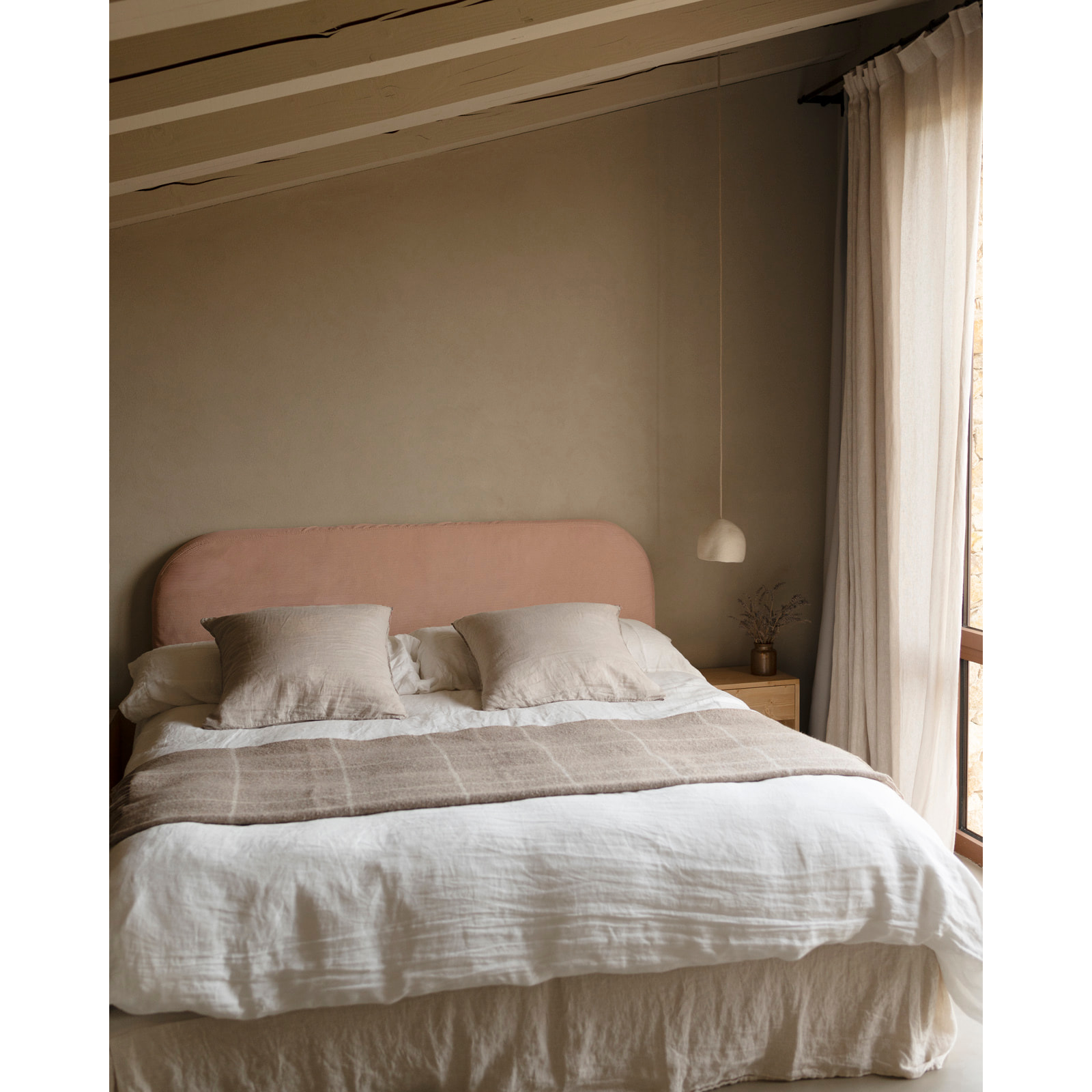 Tête de lit déhoussable en velours côtelé corail en différentes tailles