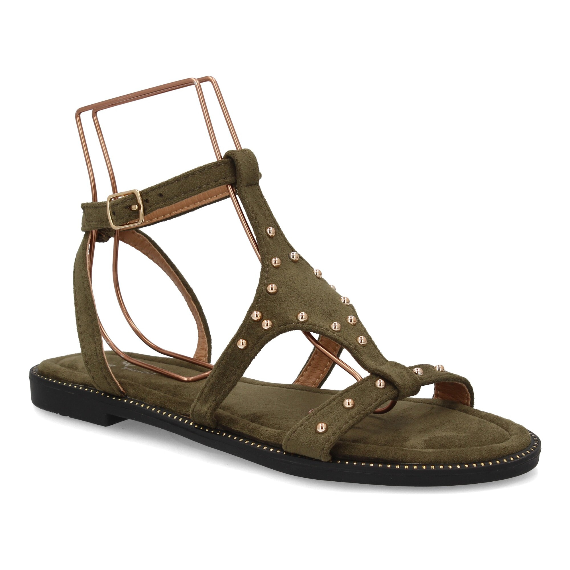 Sandalia plana elegante mujer tachuelas
