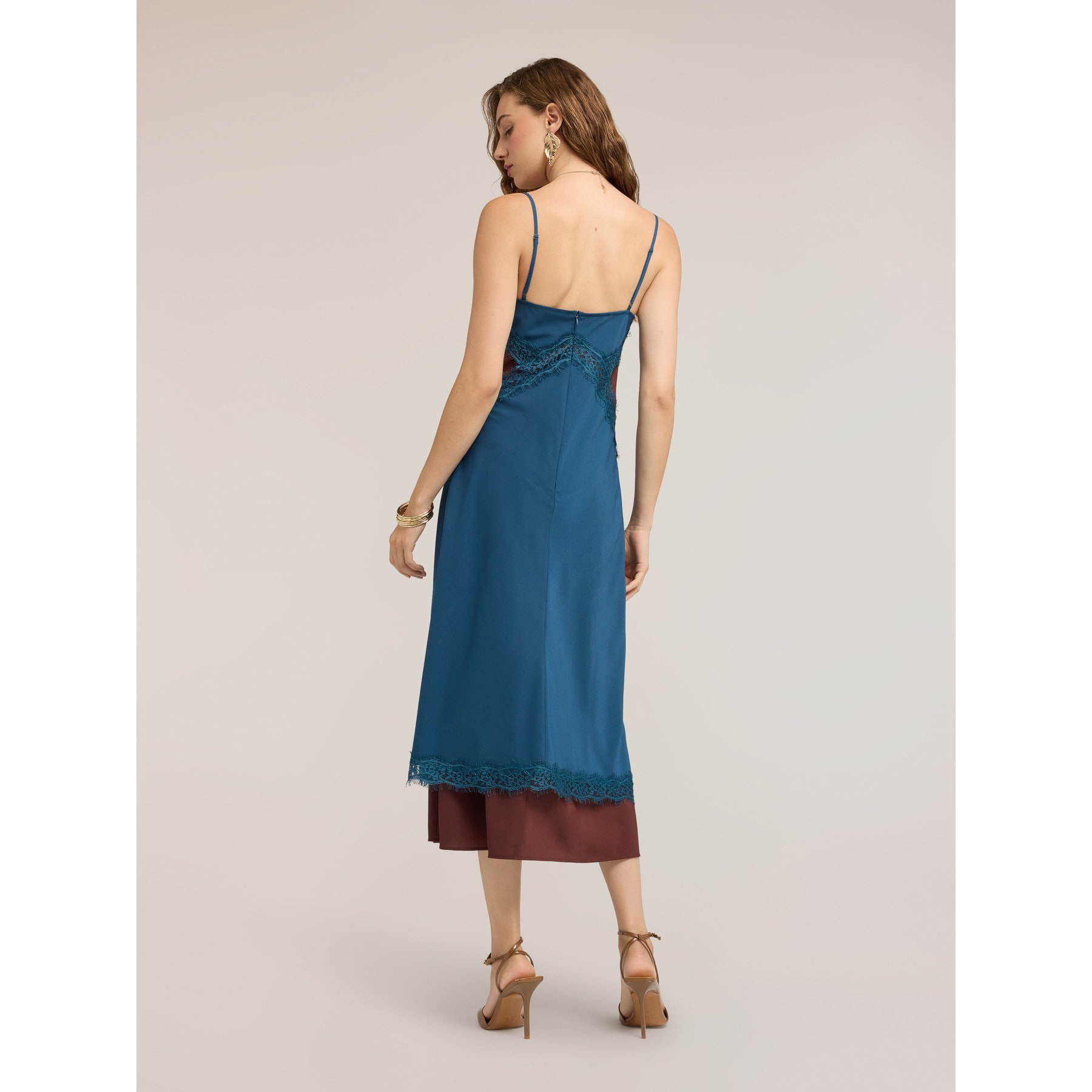 Motivi - Vestido regular en crepé de China con encaje - Petrol Blue