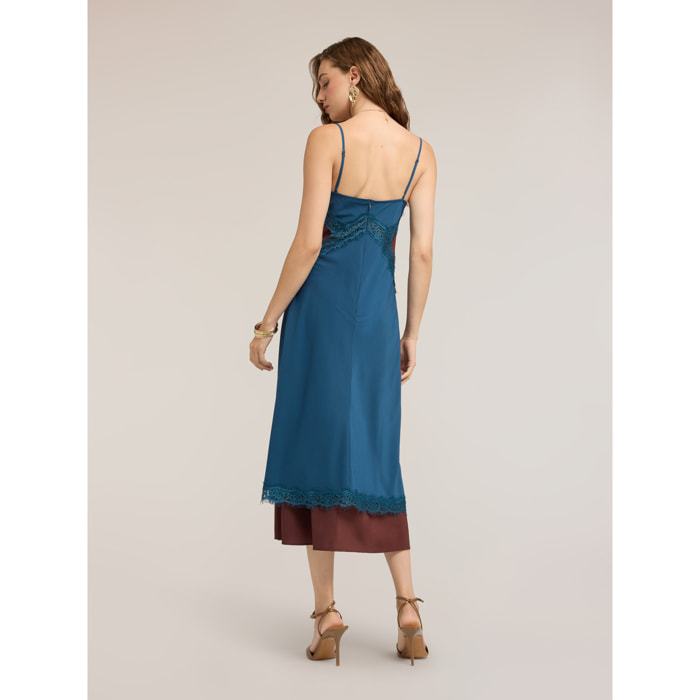 Motivi - Vestido regular en crepé de China con encaje - Petrol Blue