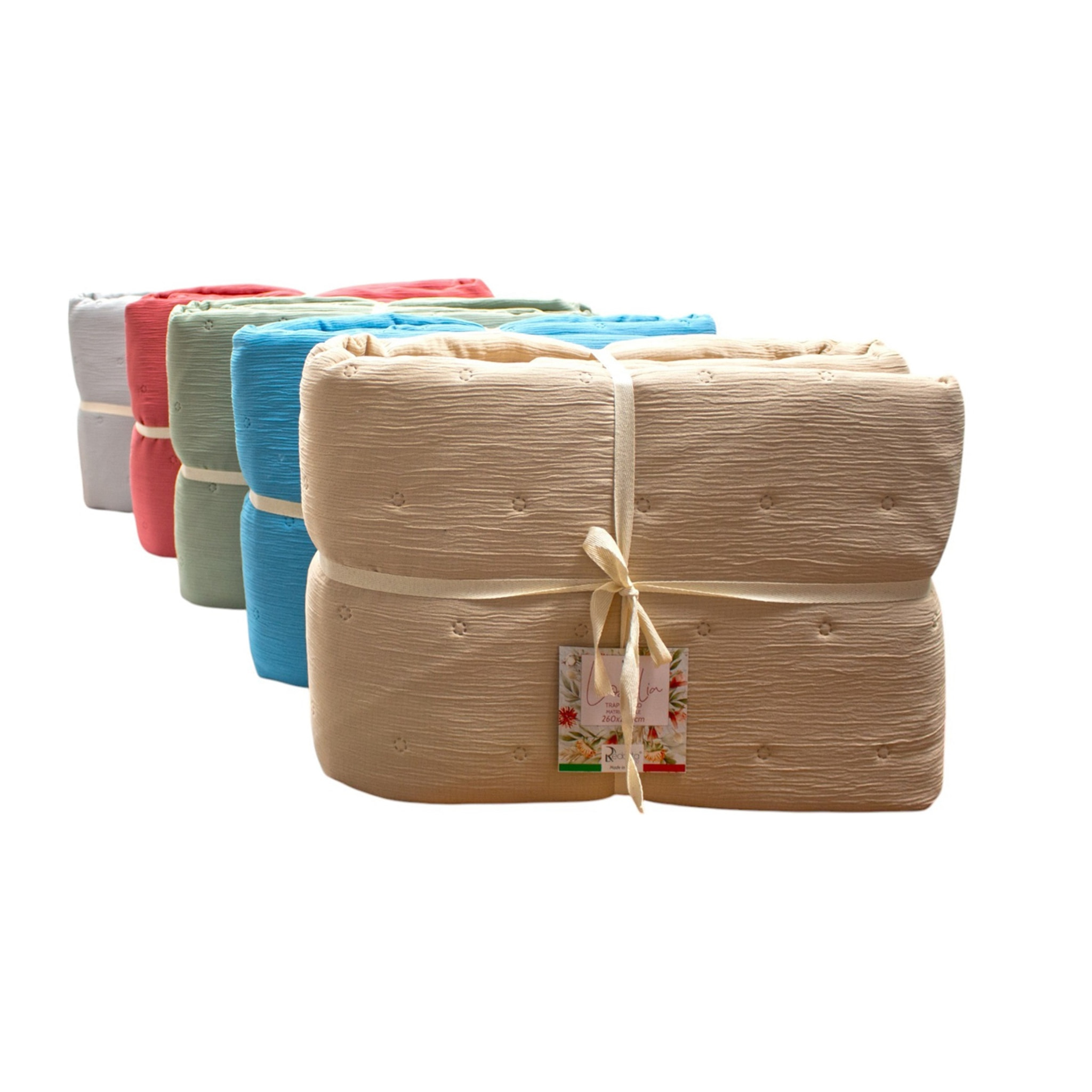 COPRILETTO LETTO MATRIMONIALE BEIGE MEZZA STAGIONE TINTA UNITA EFFETTO STROPICCIATO