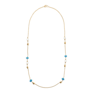Collana Lunga Golden con Quarzite Blu e Corallo Bianco