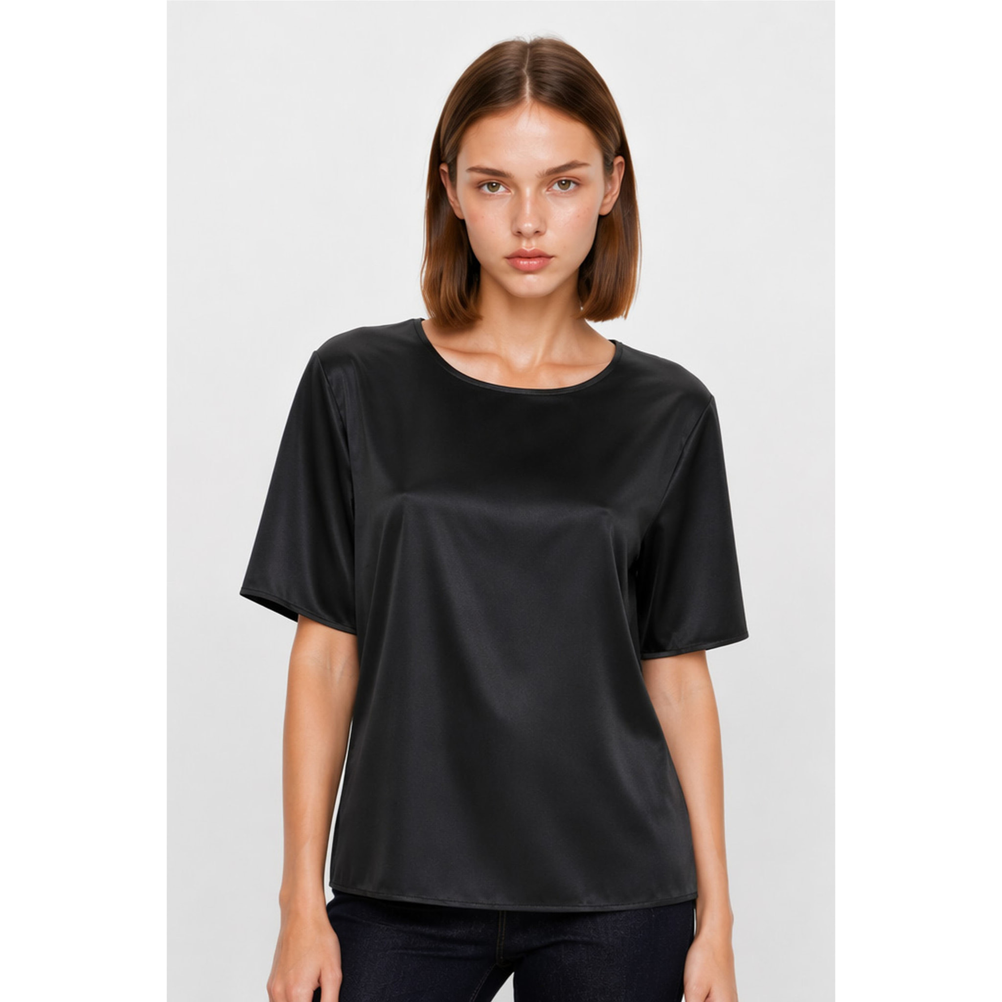 Kocca - Blusa a maniche corte effetto raso con scollo rotondo Donna