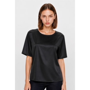 Kocca - Blusa a maniche corte effetto raso con scollo rotondo Donna