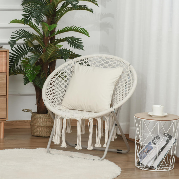 Loveuse fauteuil rond de jardin fauteuil lune papasan pliable grand confort macramé coton polyester beige