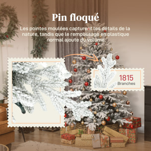 Sapin de Noël artificiel enneigé H.180cm 1815 branches grand réalisme support métal pliable vert blanc