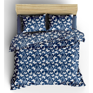 WHITE & WHITE Completo copripiumino singolo 100% cotone stampato butterfly blu