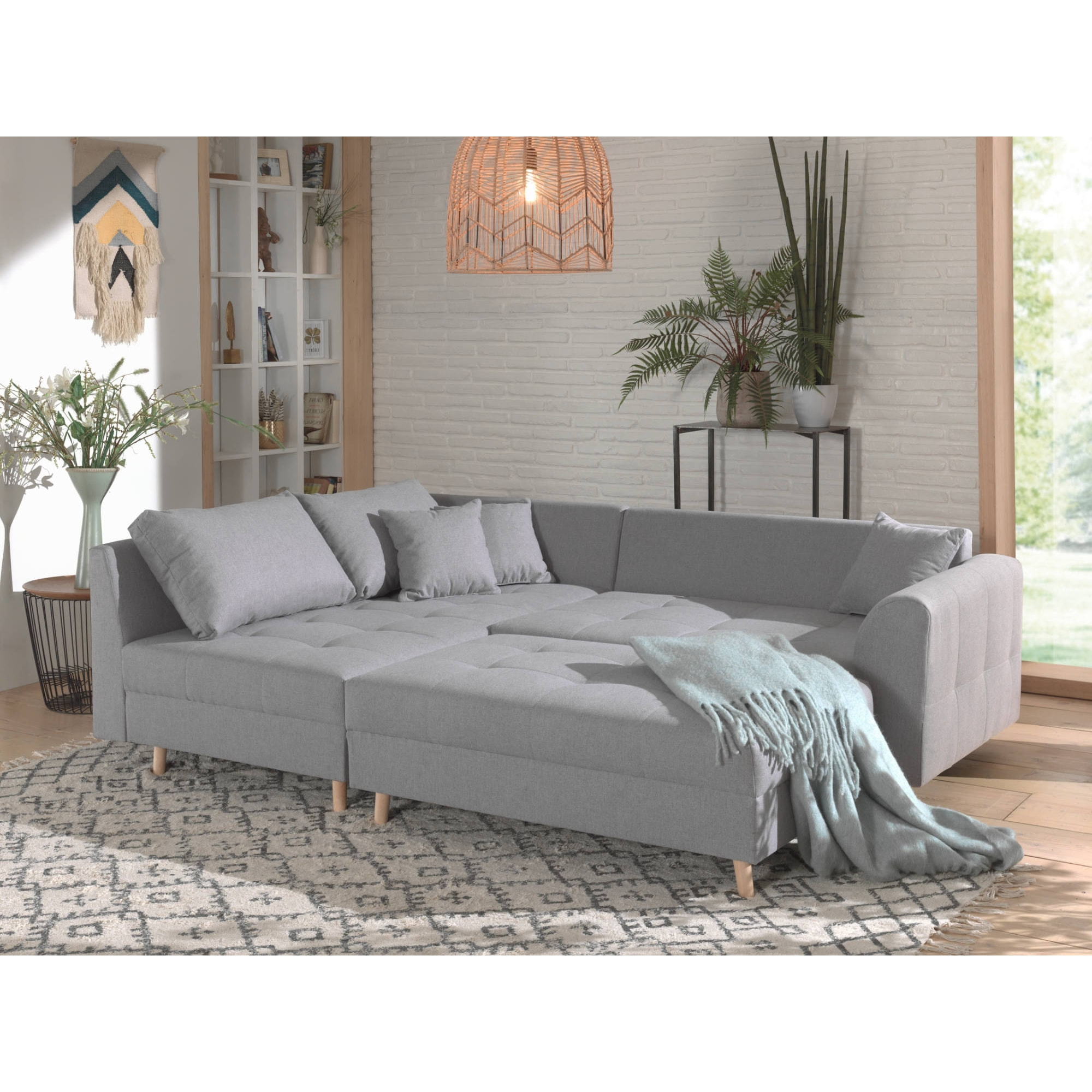 Rune - canapé d'angle - avec pouf d'appoint - 4 places - style scandinave - gauche - Gris clair