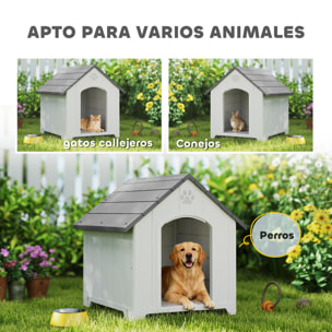 Caseta para Perros Exterior, Casa para Perros Grandes de Plástico Impermeable con 2 Ventanas, Base Elevada, Estacas, Fácil de Montar, 88x79x89 cm, Gris