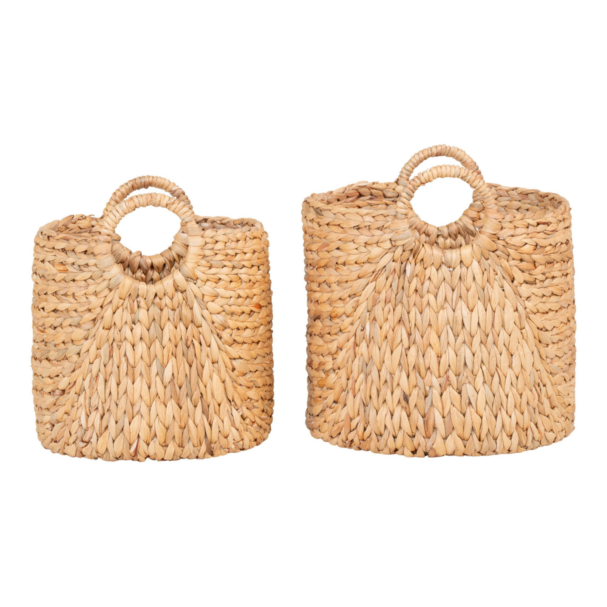 Set di 2 cesti Passo rotondi in giacinto d'acqua naturale con manici - 30 e 35 cm