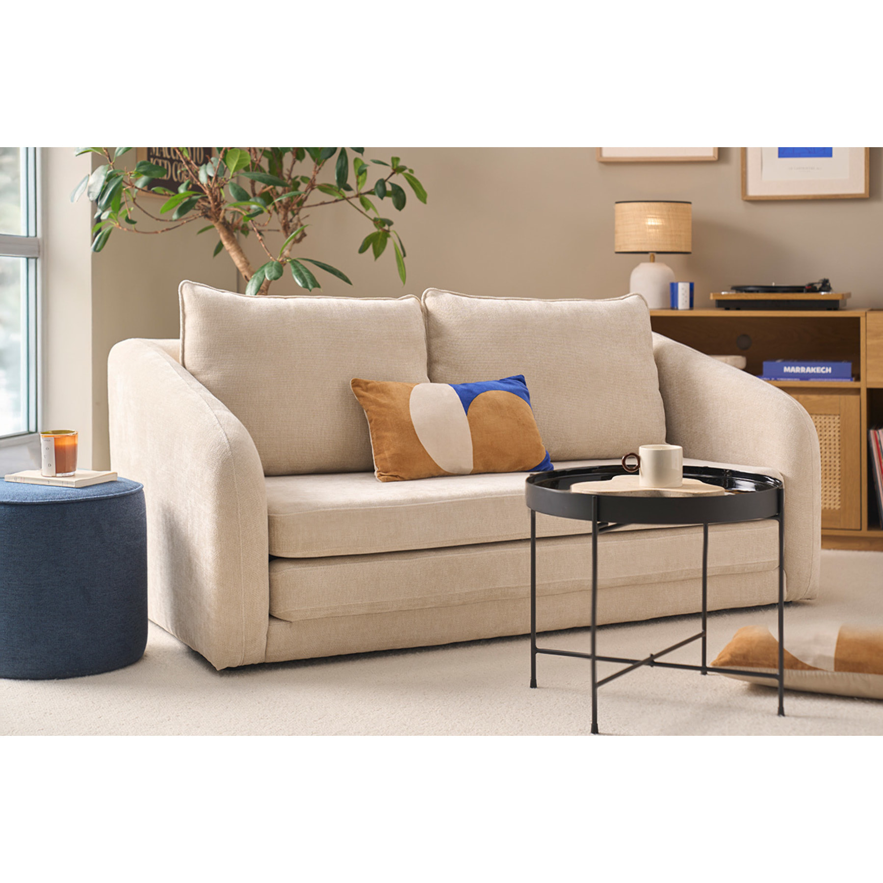 Canapé convertible 2 places en tissu effet velours texturé gris MAHAUT