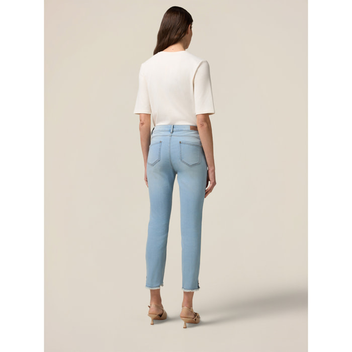 Oltre - Jeans skinny stone bleached con dettaglio bottoni - Azzurro