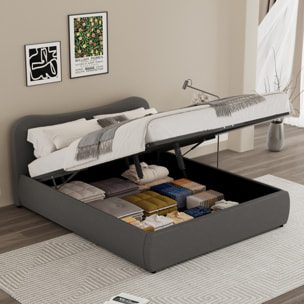 MILANO Lit coffre 140x190cm design arrondi velours côtelé gris
