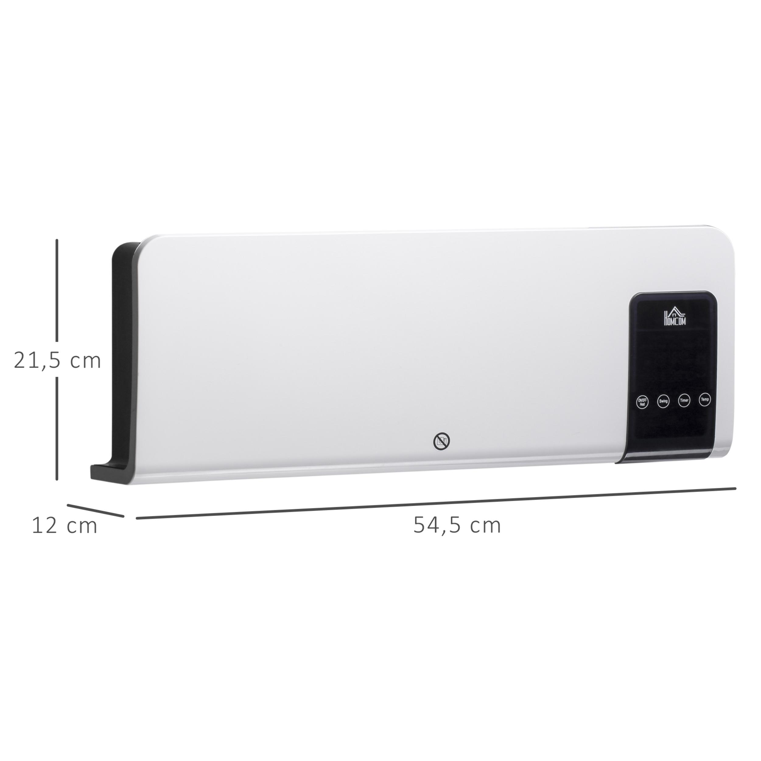 Calefactor Eléctrico de Pared Calefactor de baño 1000W/2000W con Función de Oscilación Mando a Distancia Temporizador Protección contra Sobrecalentamiento 54,5x12x21,5 cm Blanco