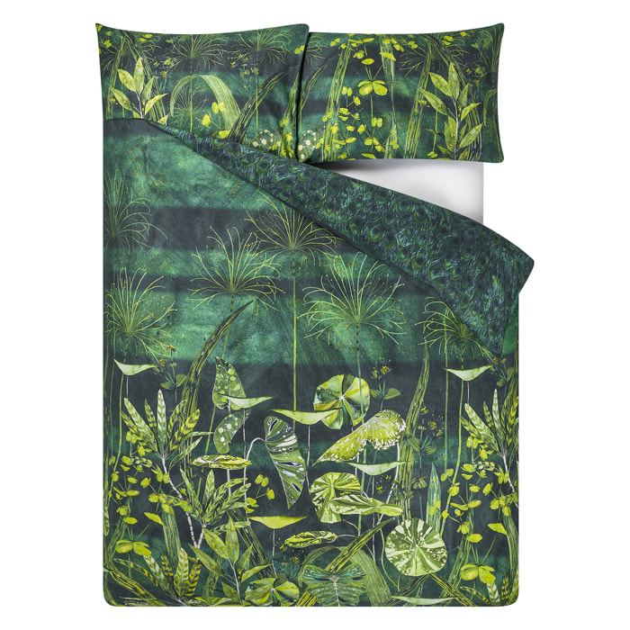 Housse de couette imprimée en satin de coton, ARJUNA LEAF, Viridian