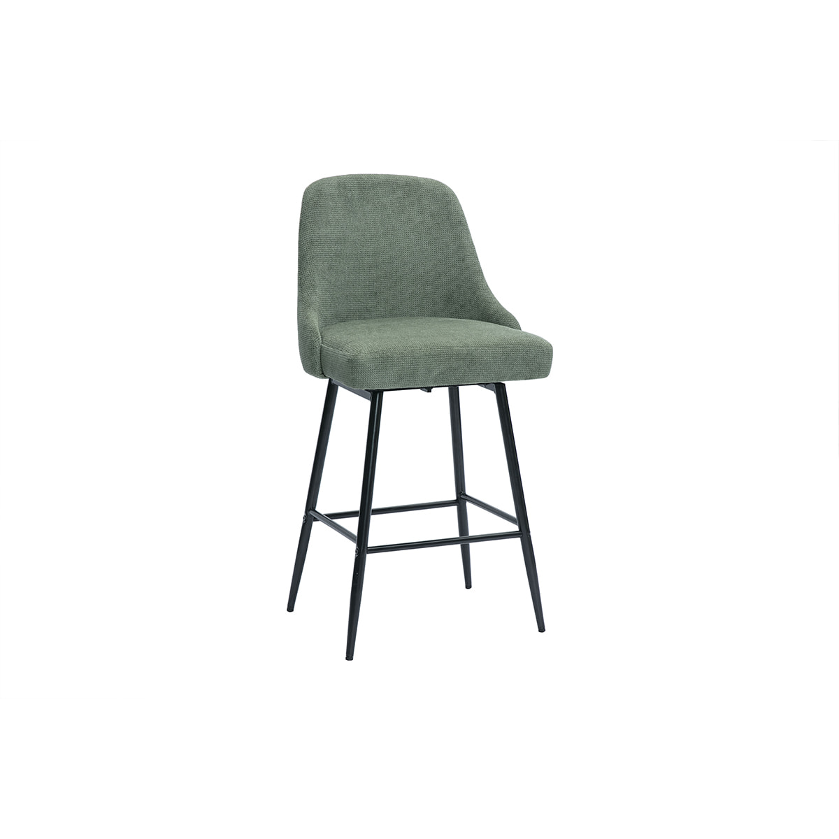 Tabourets de bar pivotants 360° en tissu chenille vert kaki et métal H66 cm (lot de 2) HASTA