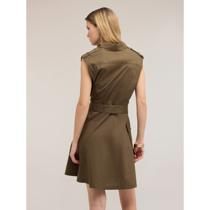 Motivi - Vestito chemisier in popeline con cintura - Verde militare