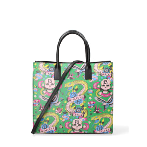 Borsa a mano da donna Made in Italy - Serpenta - Pelle e Cotone - 34.0 x 32.0 x 12.5 cm