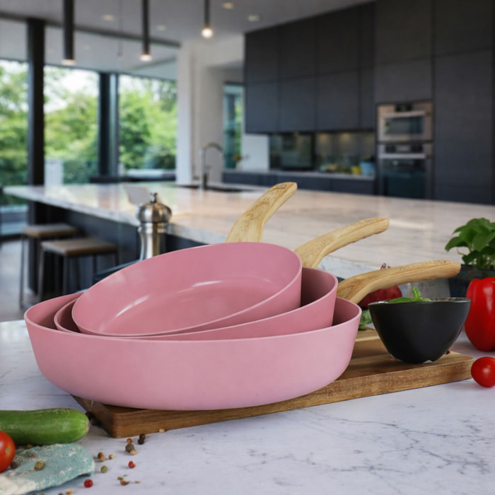 Lot de 3 poêles revêtement céramique lilas - tous feux COLORAMA