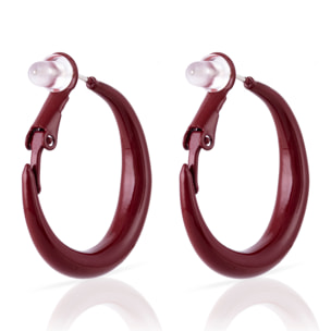 Pendientes de aro liso de cobre con recubrimiento electroplateado color blanco, 26 mm, cierre catalán de plata de ley 925 con acabado granate electroplateado.