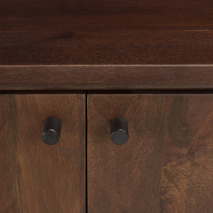 ALIX - Meuble TV design bois foncé et métal noir 4 portes ALIX