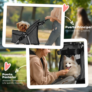 Carrito para Perros Plegable Cochecito para Mascotas Carrito para Perros Pequeños con Toldo Ajustable Cesta de Almacenaje Ventanas de Malla Portavasos y Ruedas 75x45x97 cm Azul Oscuro