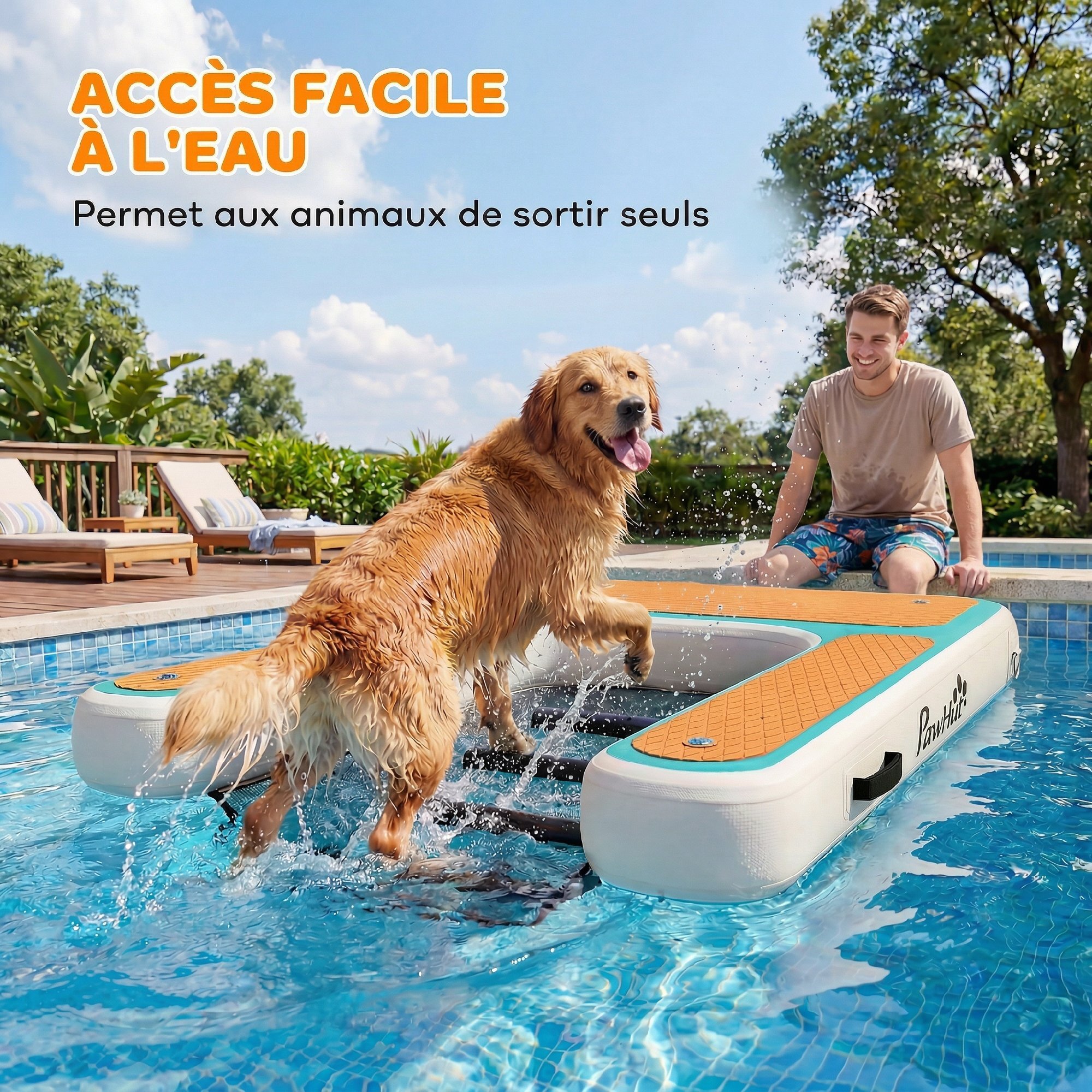 Rampe pour chien - rampe d'eau flottante gonflable pour chien - échelle flottante pour bateaux - surface antidérapante orange