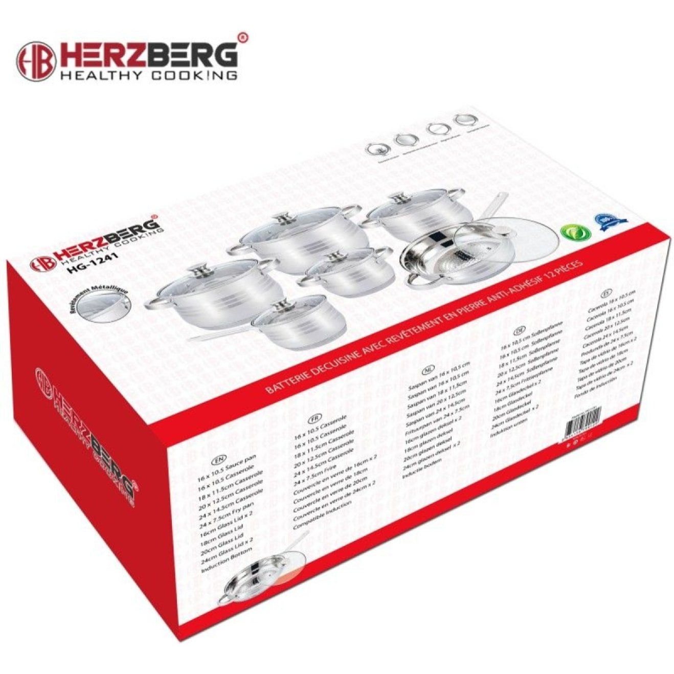Batterie de Cuisine 12 Pièces en Acier Inoxydable Herzberg HG1241-IX