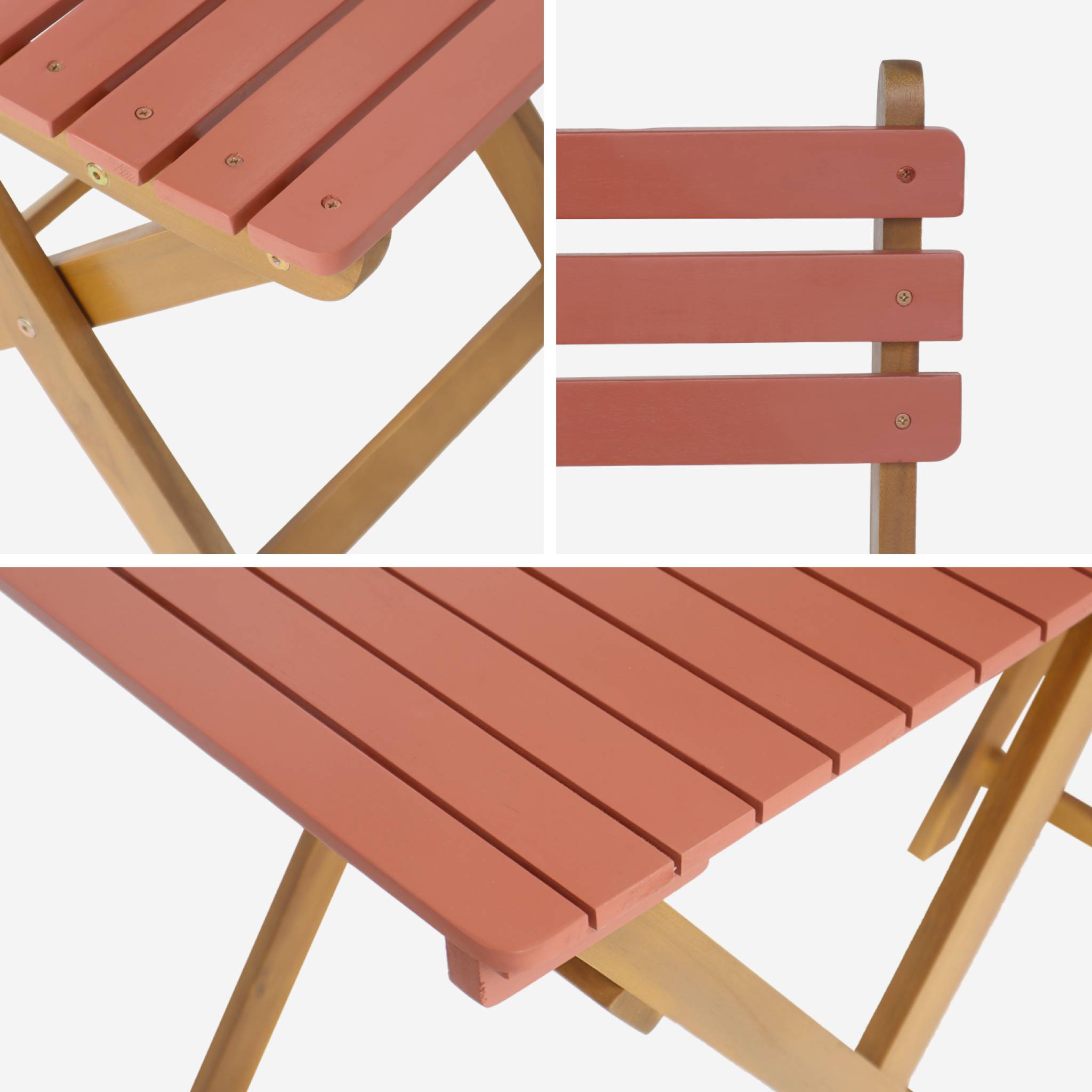 Table de jardin pliante bois d'acacia + 2 assises HILORA