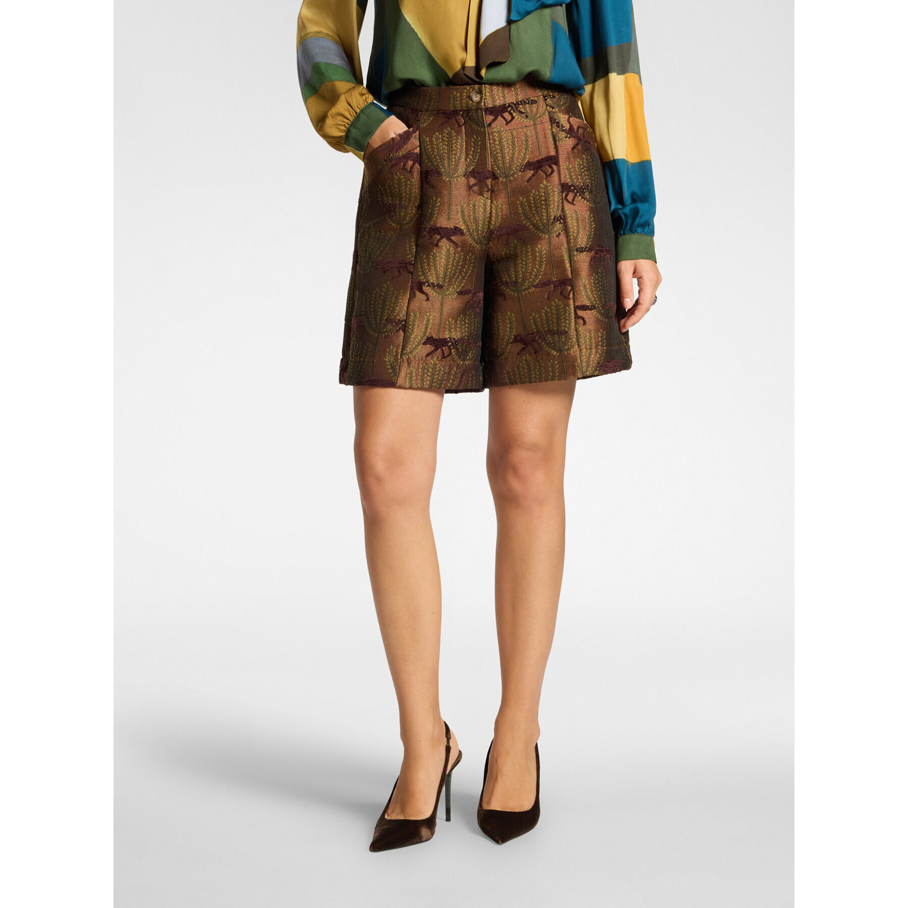 Elena Mirò - Bermuda sartoriali jacquard - Marrone