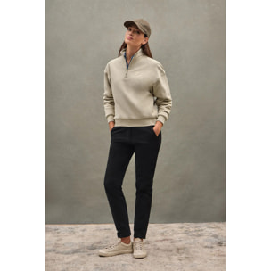 Felpa beige con collo alto e mezza cerniera con logo Polo Club