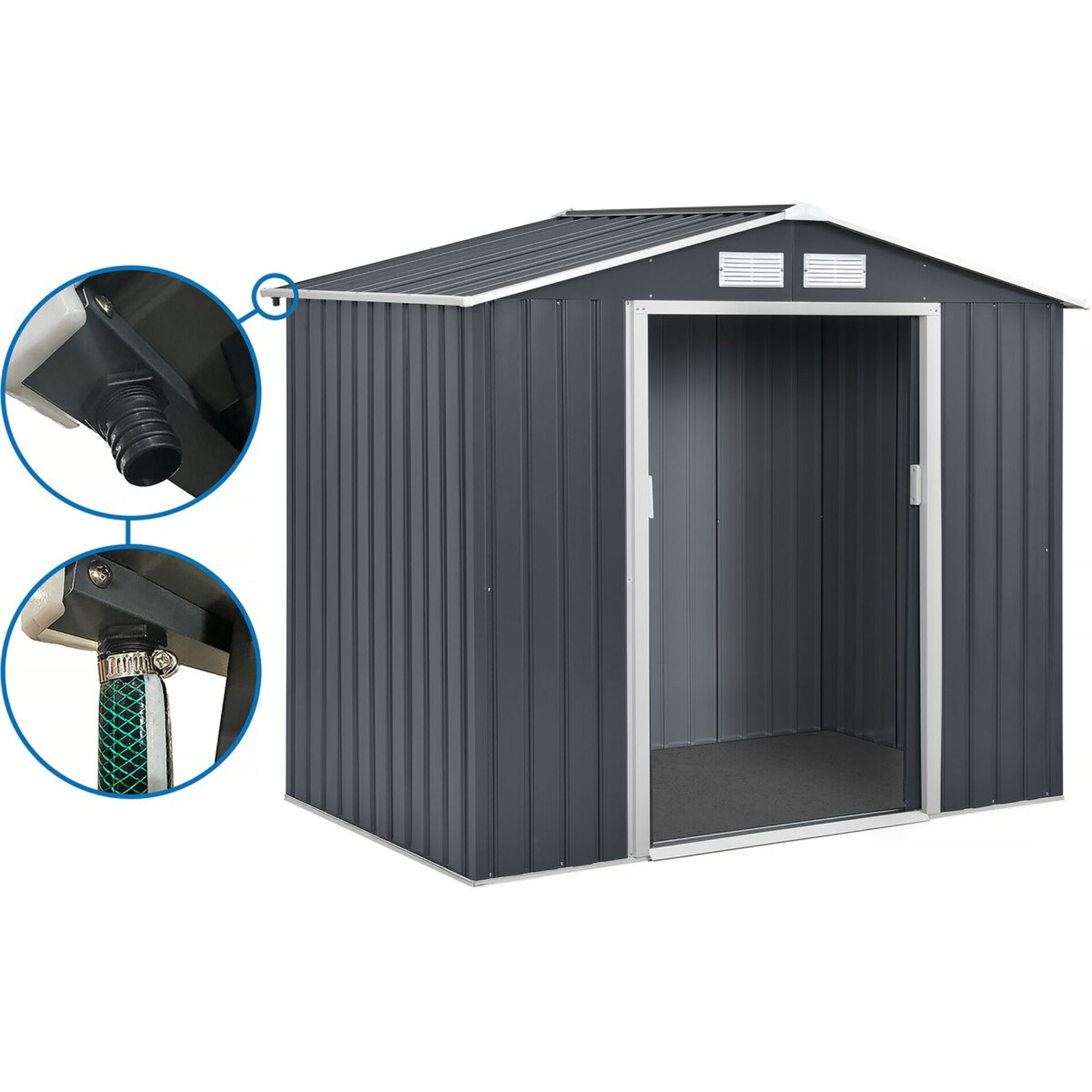 Abri de jardin métal - "Vegas" - 2,7 m² avec gouttière - Gris