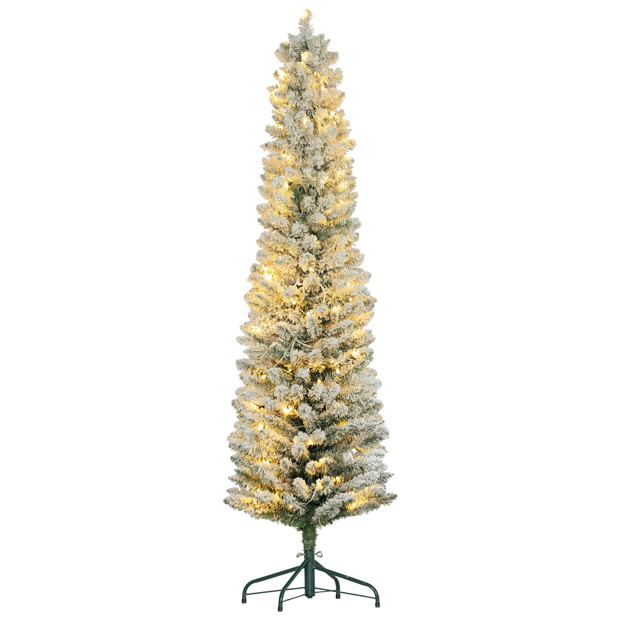 Árbol de Navidad 180 cm Árbol de Navidad Artificial Nevado con 150 Luces LED 329 Ramas y Soporte de Metal Árbol de Navideño para Salón Verde y Blanco