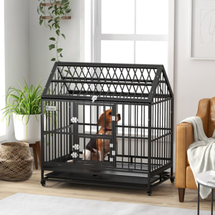 Cage chien grande taille sur roulettes - 2 portes verrouillables, plateau amovible - acier noir