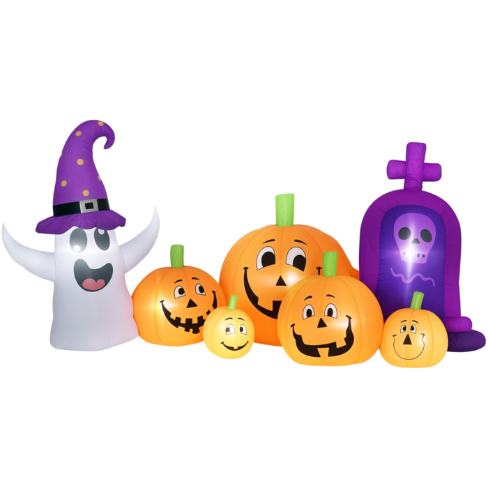 Calabaza Inflable de Halloween con Fantasma y Lápida de 8 Pies, Decoración de Halloween con Luces LED, IP44 e Inflador, para Jardín, Fiestas, Exterior, 240x130x130 cm, Multicolor