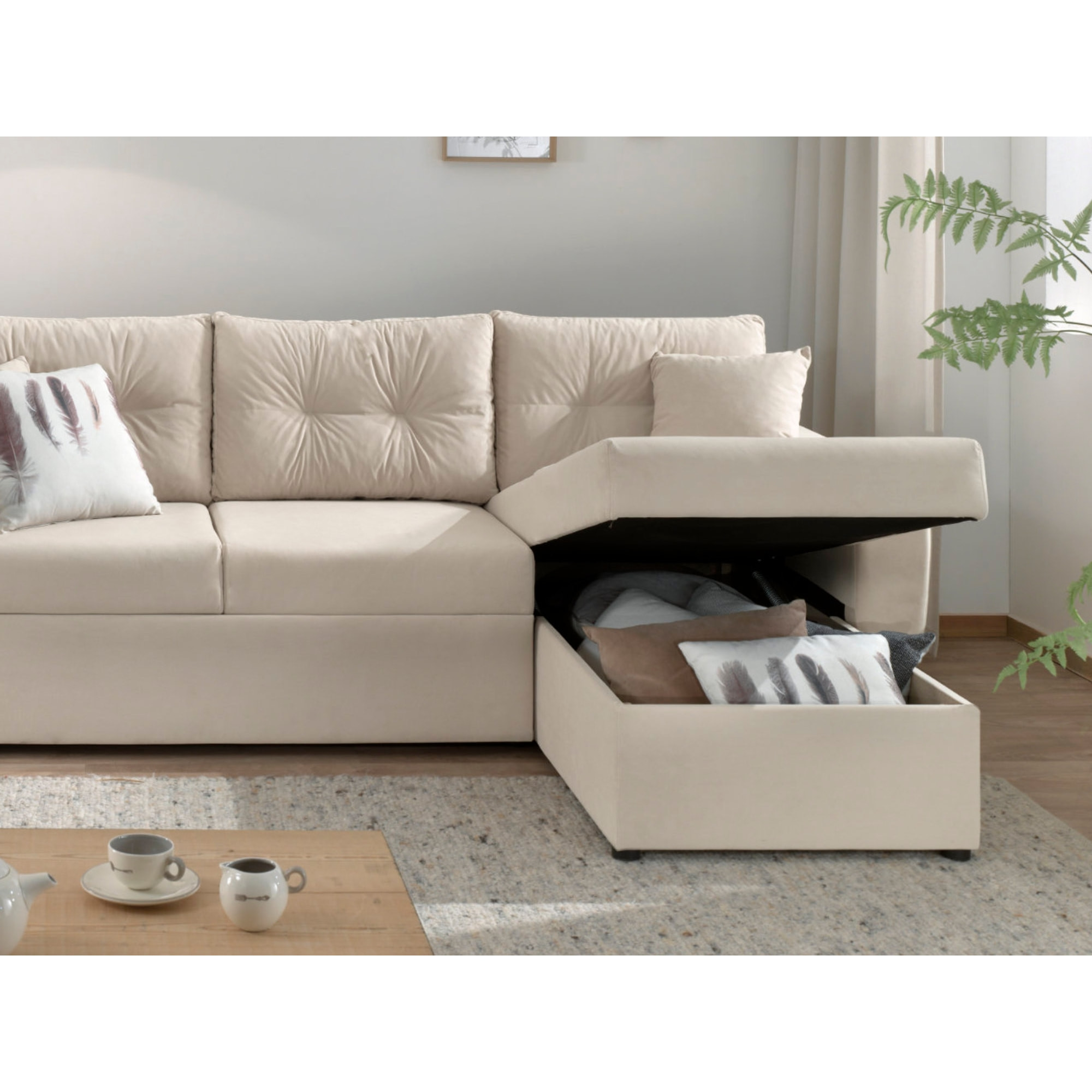 Astoria - canapé d'angle réversible - convertible avec coffre - style contemporain- 4 places - Beige