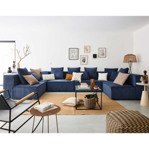 Colombine - canapé modulable panoramique - 7 places - en velours côtelé - Bleu nuit
