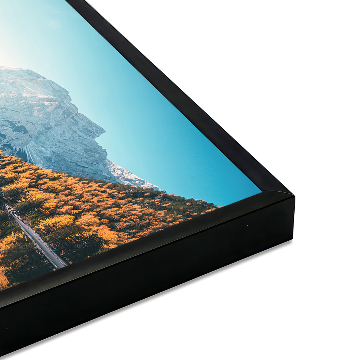 Affiche encadrée Forêt automnale au bord de l’eau Affiche + cadre en métal - Noir