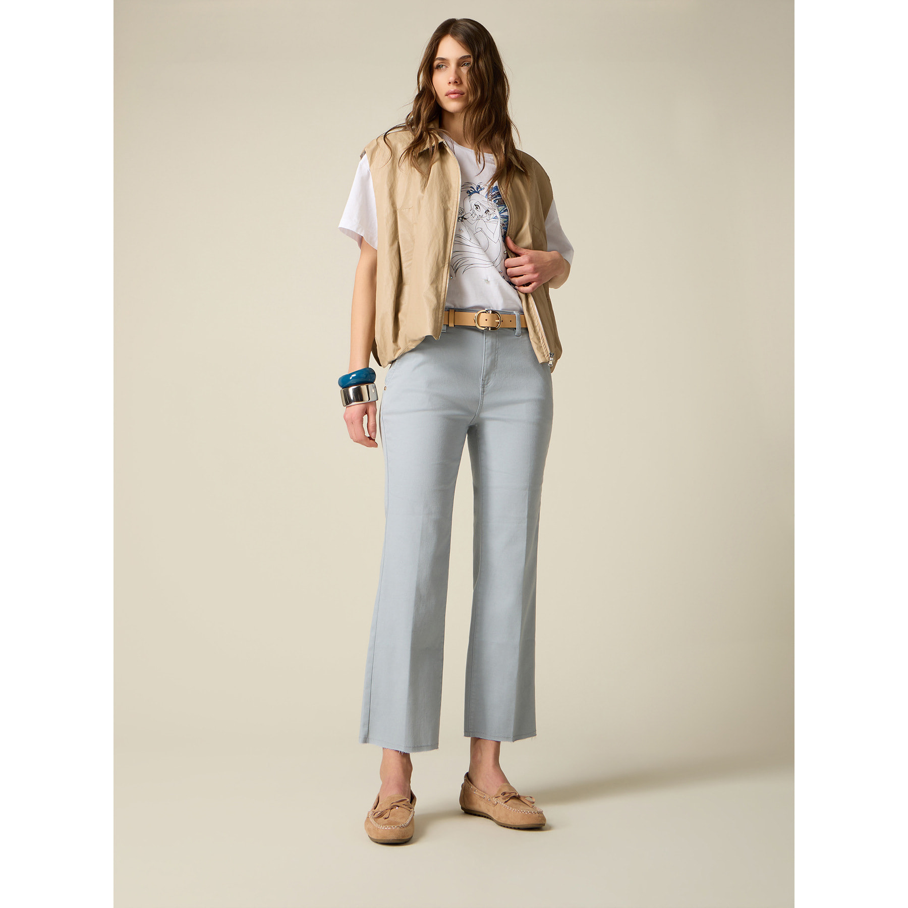Oltre - Pantaloni cropped in drill misto cotone - Azzurro