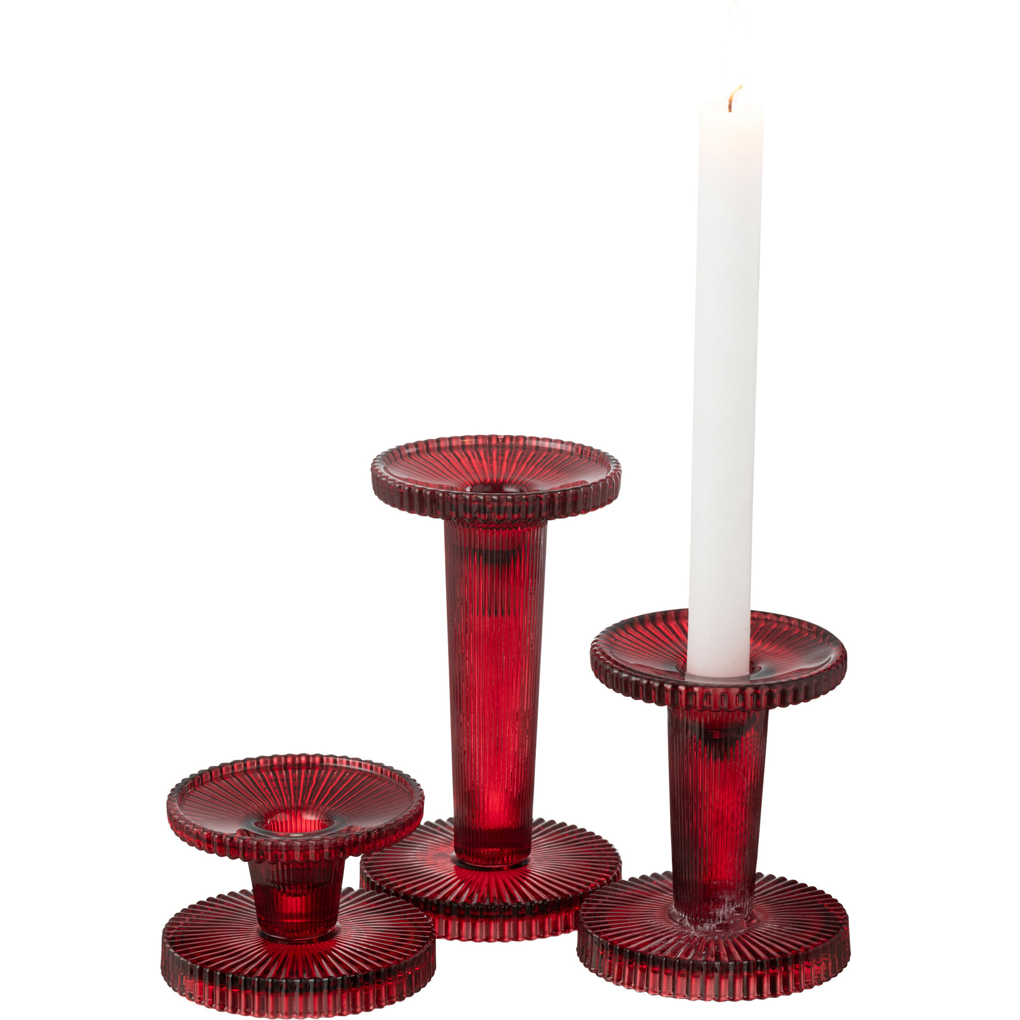 J-Line bougeoir Nelly - verre - rouge - 3 pcs