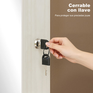 Espejo Joyero con Luz LED, Armario Joyero Montado en la Pared o en la Puerta, Armario para Joyas con Cerradura, Espejo Entero, Blanco