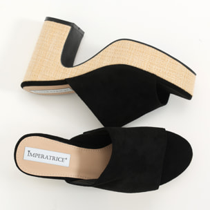 Sandali platform in simil camoscio con tacco in rafia