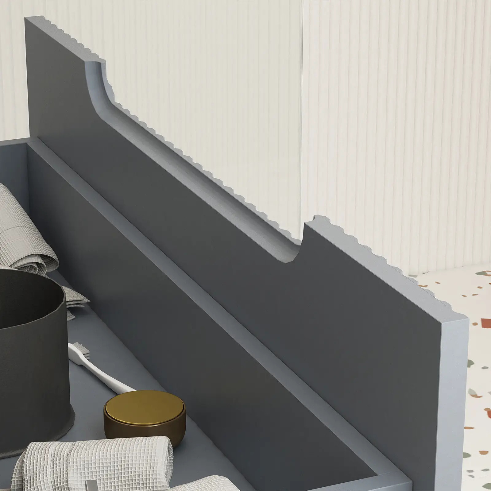 Meuble de Salle de Bains LEON 80cm Gris - 2 Tiroirs en MDF Ondules - Vasque Ronde 36cm