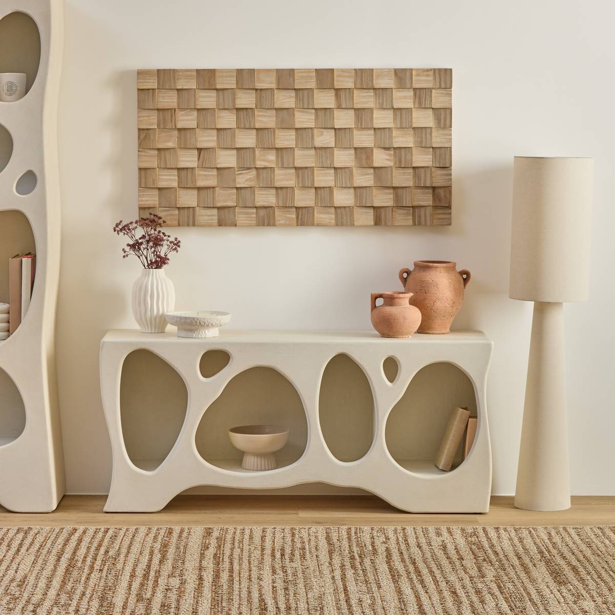 Meuble bas 4 étagères Chesni ivoire 137x36cm