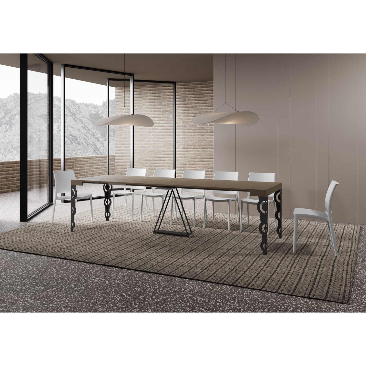 Console extensible 90x40/300cm Aceres taupe cadre anthracite
